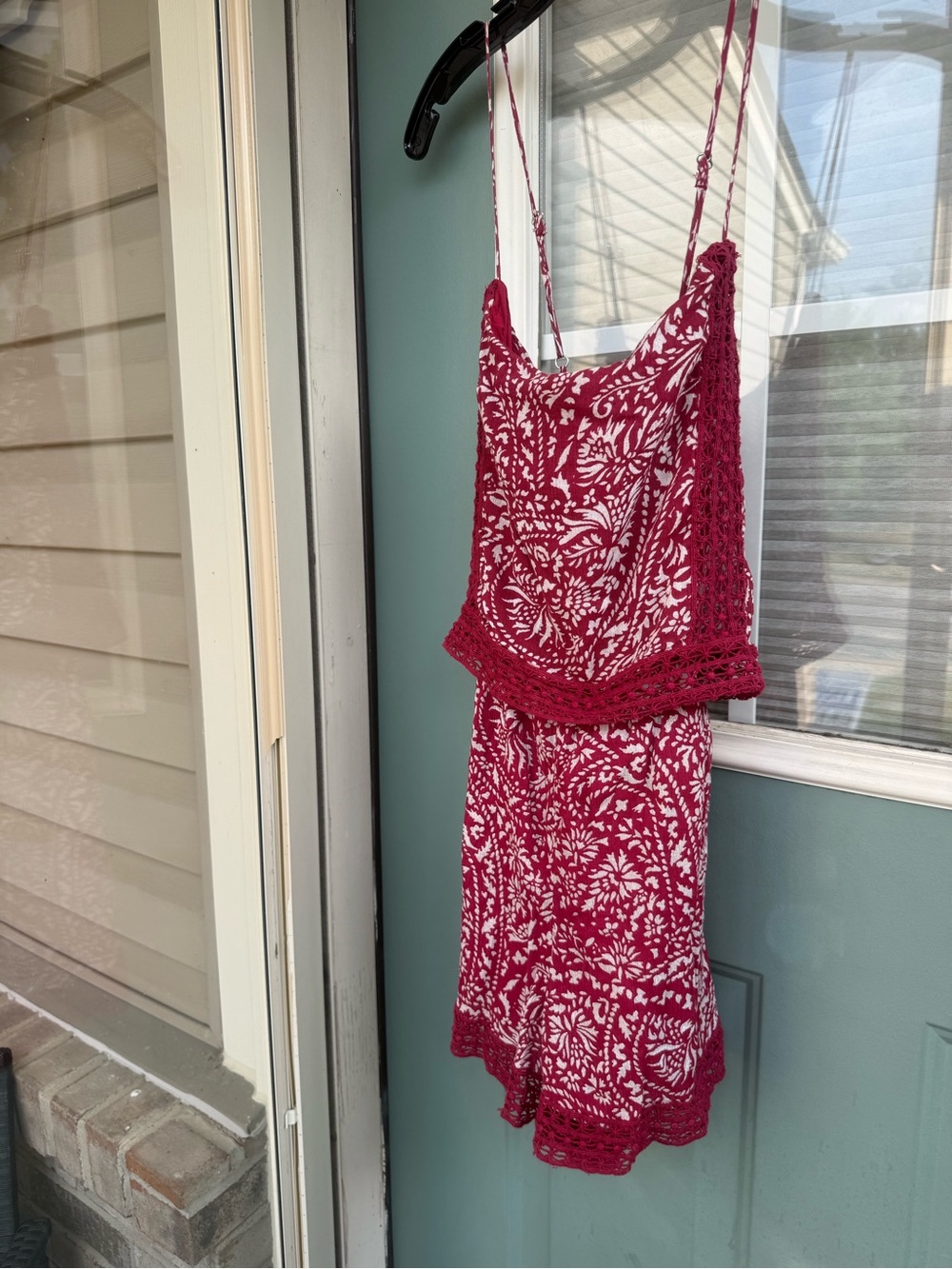 Abercrombie & Fitch Floral Lace Trim Romper Size Small Red Boho - Picture 2 of 10